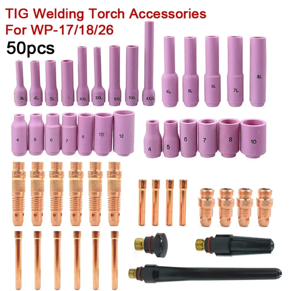 

50Pcs TIG Welding Torch Gas Lens For WP17 WP18 WP26 TIG Back Cap Collet And Collet Body Spares Kit Durable Practical Accessories