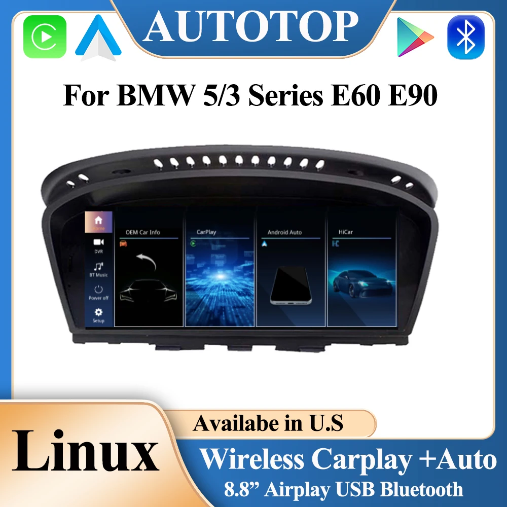 AUTOTOP Linux Car Multimedia Player for BMW 3 5 Series 2005-2011 E60 E61 E62 E63 E64 E90 E91 E92 E93 Wiress Carplay Android Auto