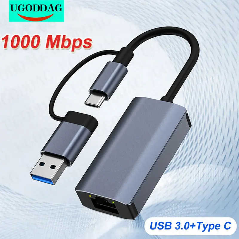 

USB C Ethernet Network Adapter For Macbook Pro Laptop 1000 Mbps USB-C 3 0 To RJ45 Dual USB 3.0 Type-C Network Card Lan Samsung