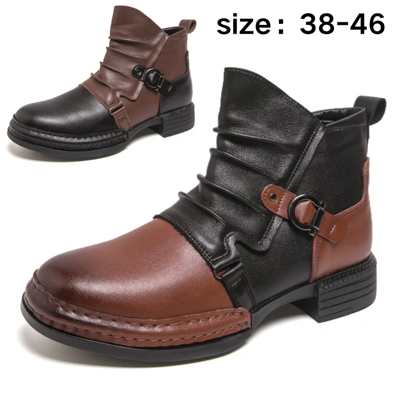 

Mens Chelsea Boots Stylish Leather Biker Boots Fashionable Large Size Shoes for Men