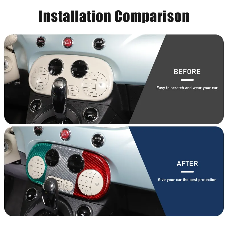 Real Carbon Fiber For Fiat 500 2016-2026+ Car Air Conditioning Adjustment Switch Frame Cover Sticker Car Interior Accessories 2