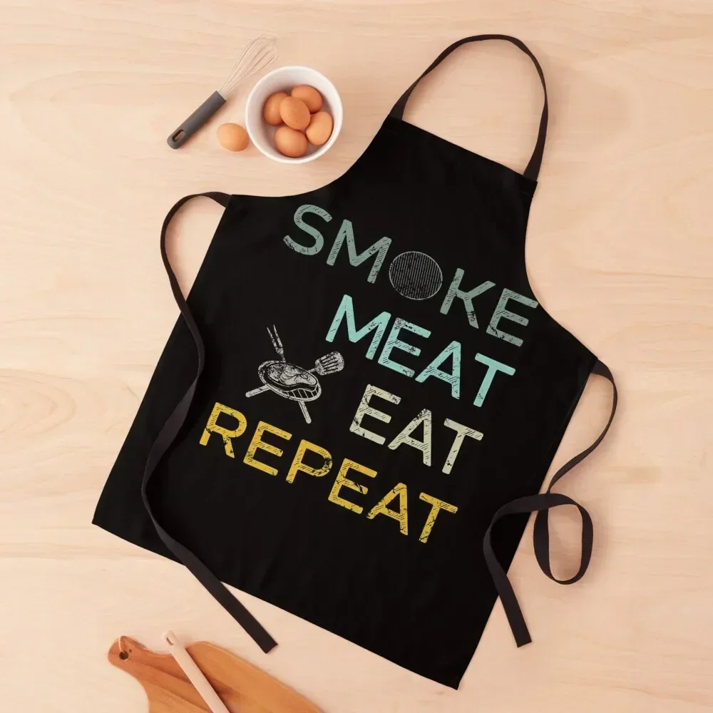 

BBQ Smoke Meat Eat Repeat Apron Chef Accessories professional hairdresser Home Cleaning for women with pocket Apron