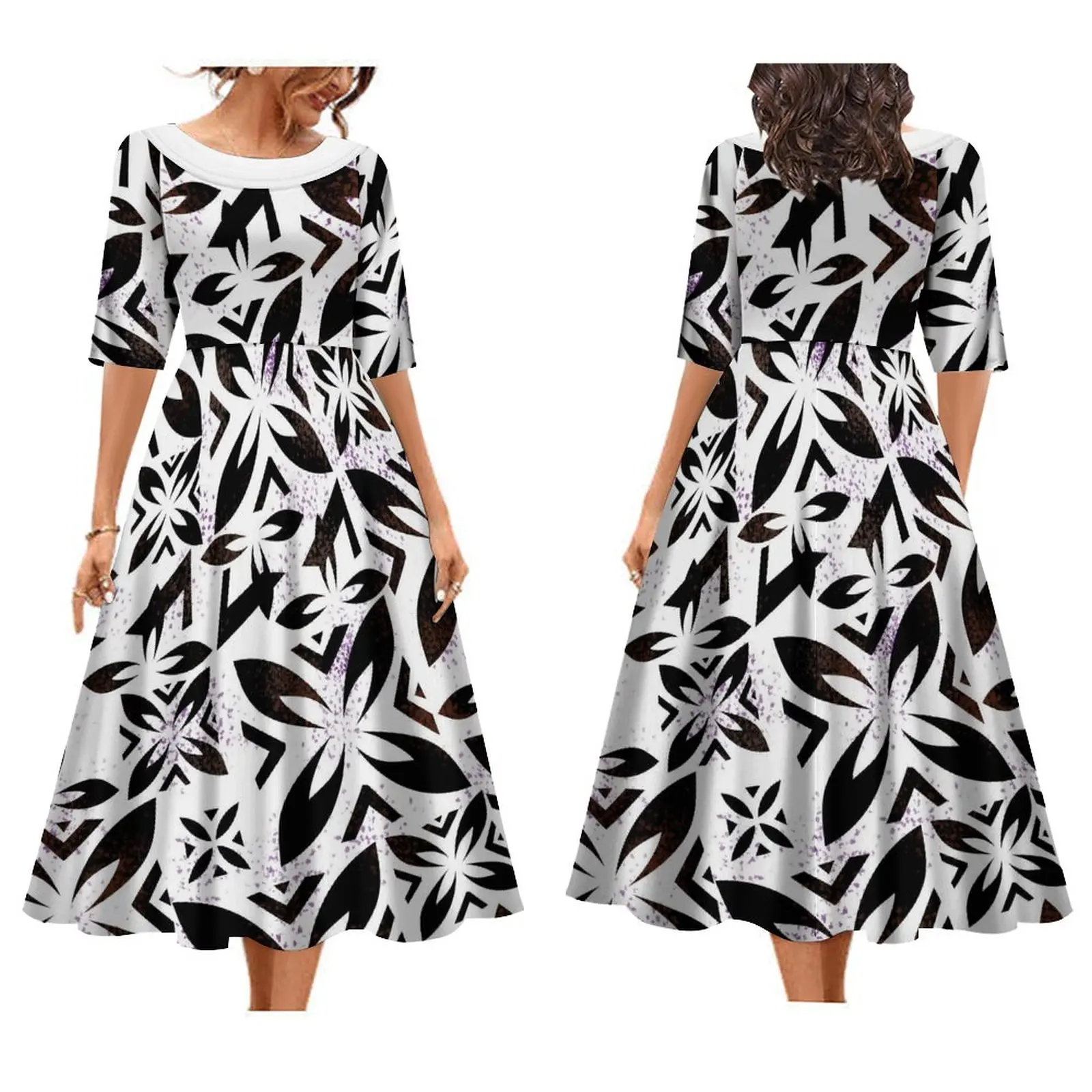 

Custom Polynesian Tribal Swing Fit and Flare Maxi Dress Pacific Island Dresses Women Elegant Half Sleeve Hawaiian Dress