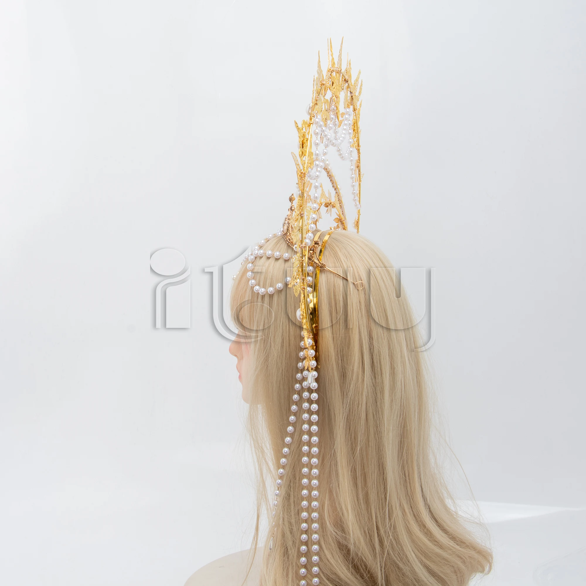 Sun Goddess Angel KC Halo Crown Headpiece Queen Anna Baroque Pearl Tiara Headband Lolita Collection Gothic Accessories