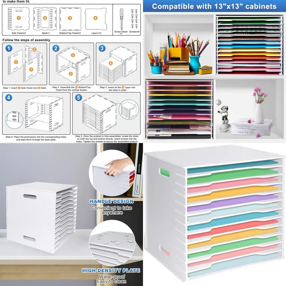 

12-Tier Adjustable Desk File Organizer, Wide Storage Cabinet for Scrapbook Paper, Letter, and Mail, Ideal for Home or Office Use