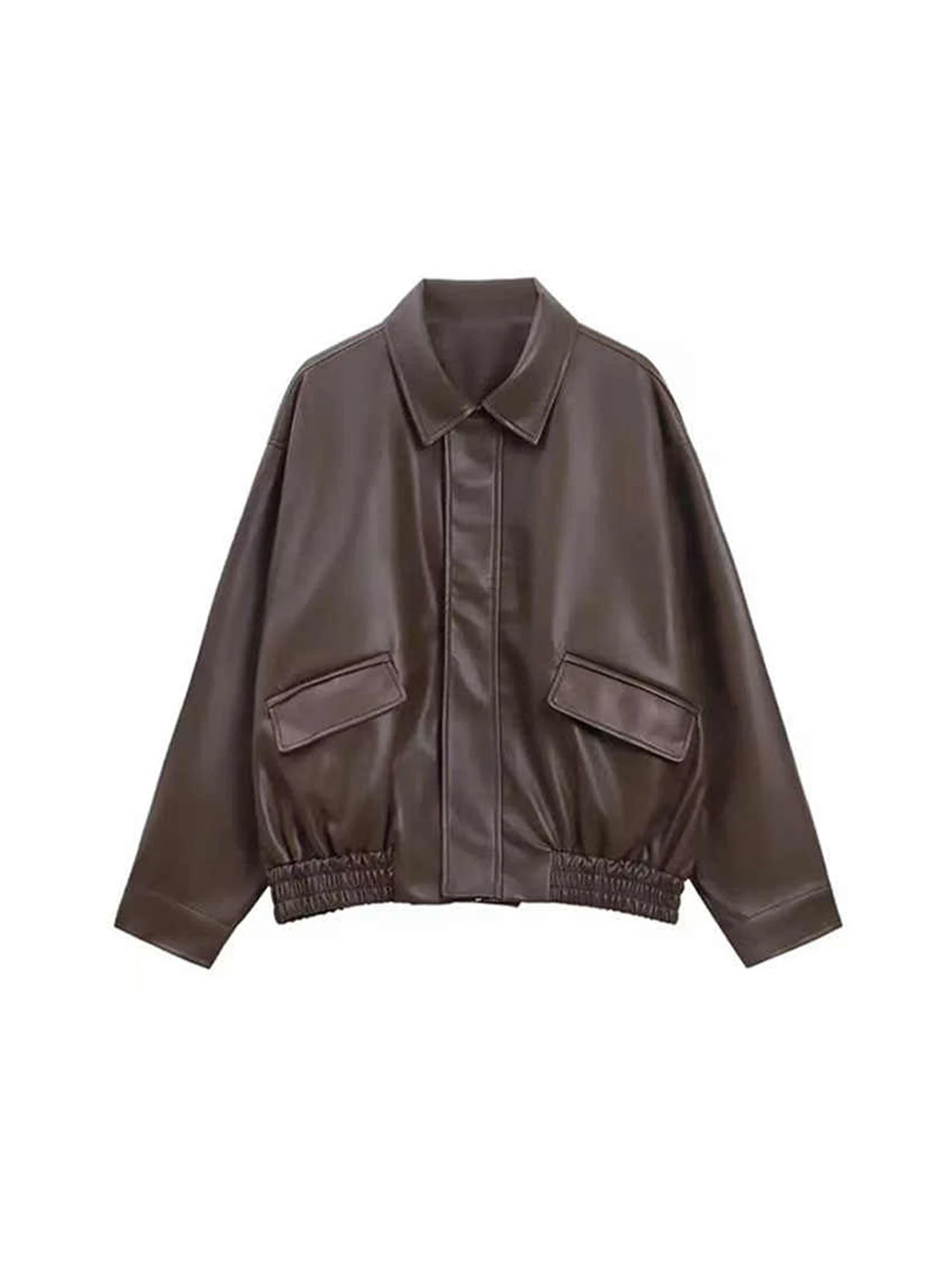 

Women's Brown Leather Jacket Coat Vintage Mustang Jacket Fashion Streetwear Outfits Korean Loose Outerwear Autumn Winter Clothes