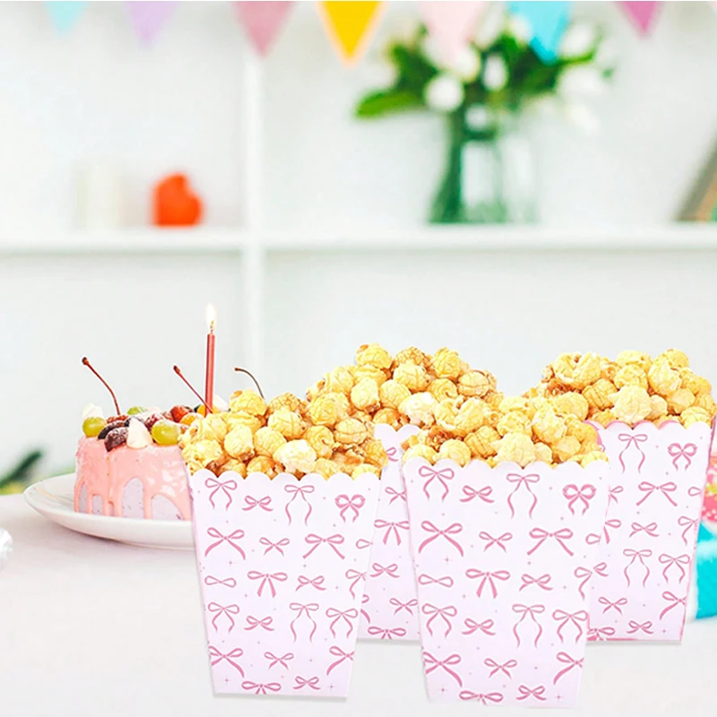 6-18PC Rosa Schleife Papier Popcorn Boxen Weihnachten Fliege Snack Candy Boxen Mädchen Party Geschenk Box für BBQ Französisch Frites Party Dekoration – Detail 6