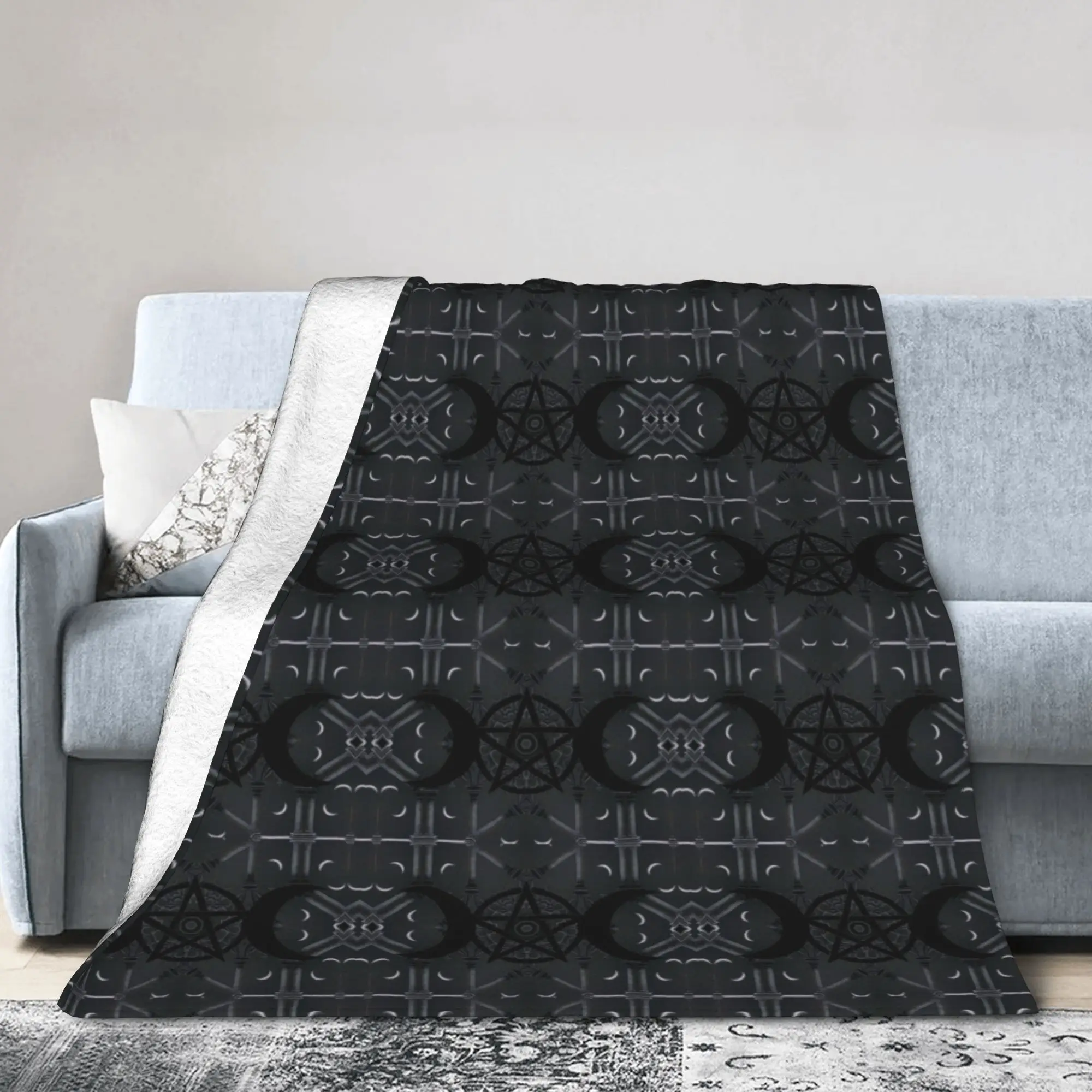 Custom Goth Triple Moon Goddess Blanket 3D Print Soft Flannel Fleece Warm Pentagram Magic Witch Witchcraft Throw Blankets