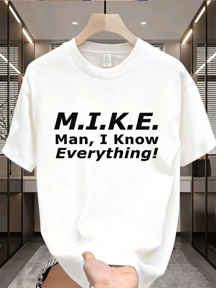 Mens Summer Cotton Tee Funny MIKE Man I Know Everything Letter Print Crew Neck Short Sleeve Casual Streetwear Daily Tops