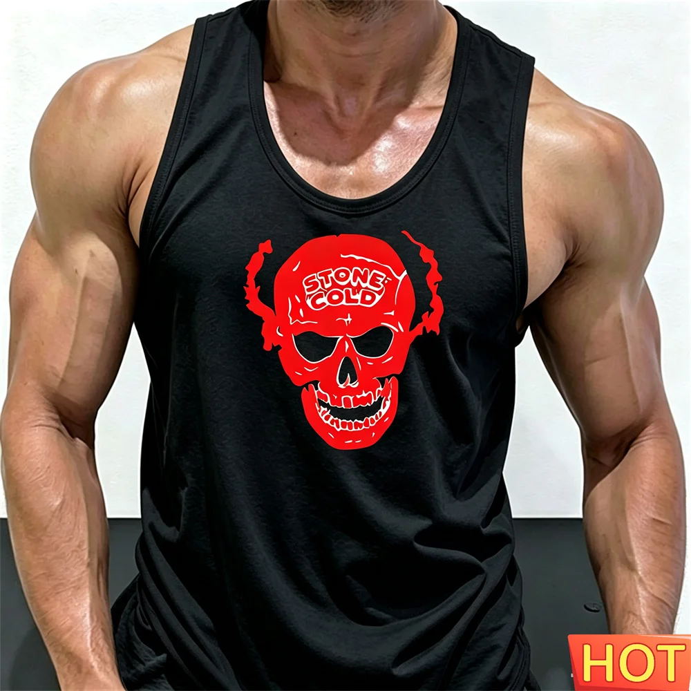 Summer Men's Wrestling training vest Round neck sleeveless sports T-shirt Quick drying tank tops Wrestling Skull shaped vest top