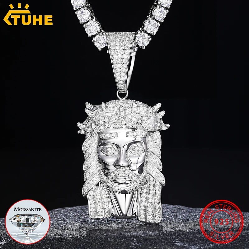 TUHE Unisex Iced Out Jesus Pendants VVS1 Moissanite Pendants Necklace Silver 925 For Men Hip Hop Jewelry