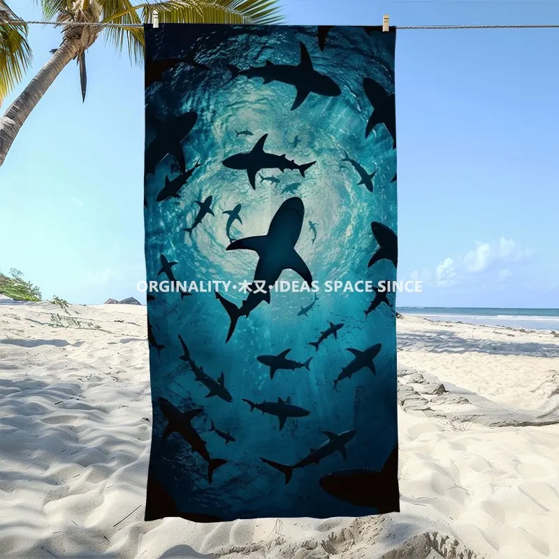 

Shark School Print Beach Towel Patterned Sunscreen And Windproof Suitable For Swimming Pool Camping Travel