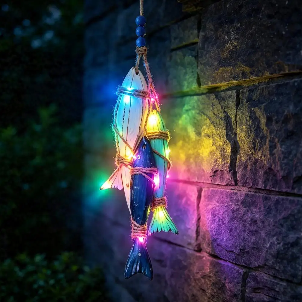 Nautical Room Wall Art Wooden Fish Wall Decor Colorful Led Starfish Hanging Decoration Coastal for Bathroom for Bathroom