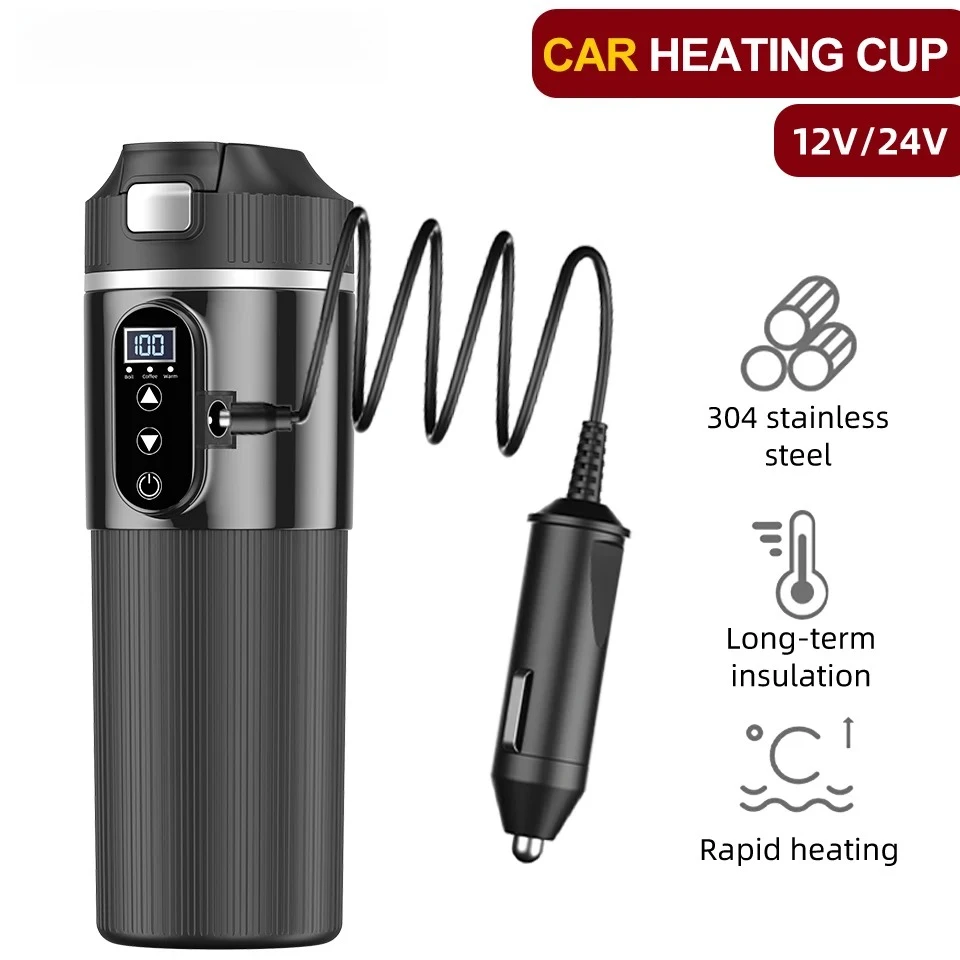 12V/24V Electric Heating Car Kettle Cup Kettle 500ml Stainless Steel Water Coffee Milk Thermal Mug Camping Travel Kettle