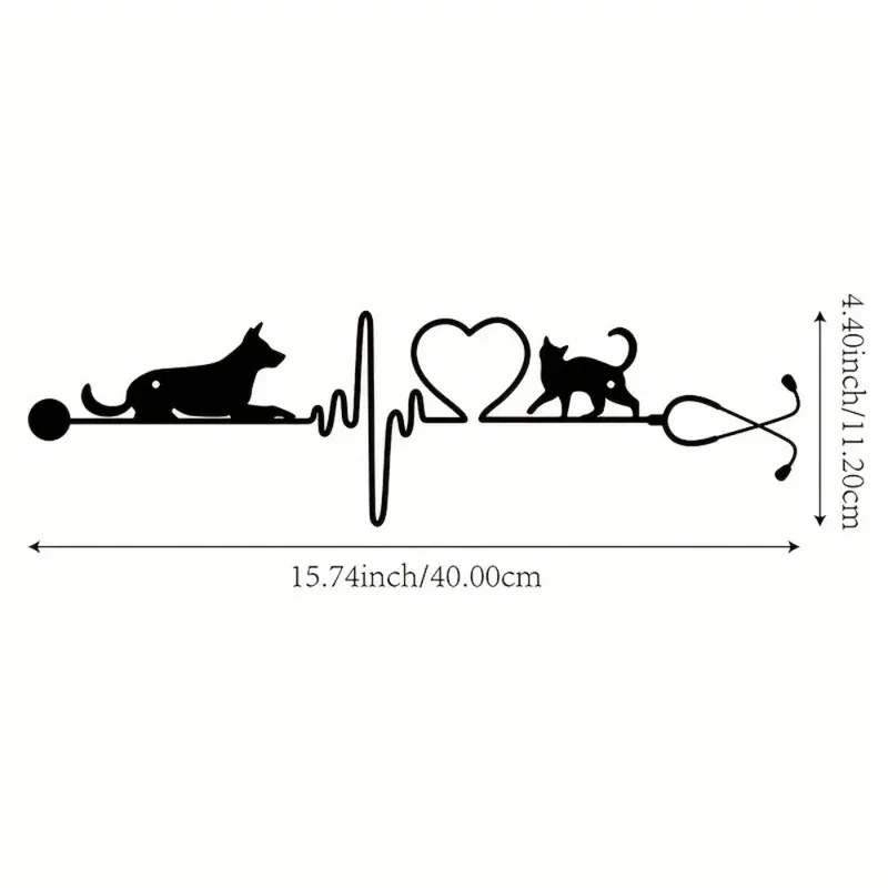 Metal Pet Heartbeat Wall Art – Dog & Cat Design for Home, Deck, Porch – Farmhouse Decor, Gift for Animal Lovers