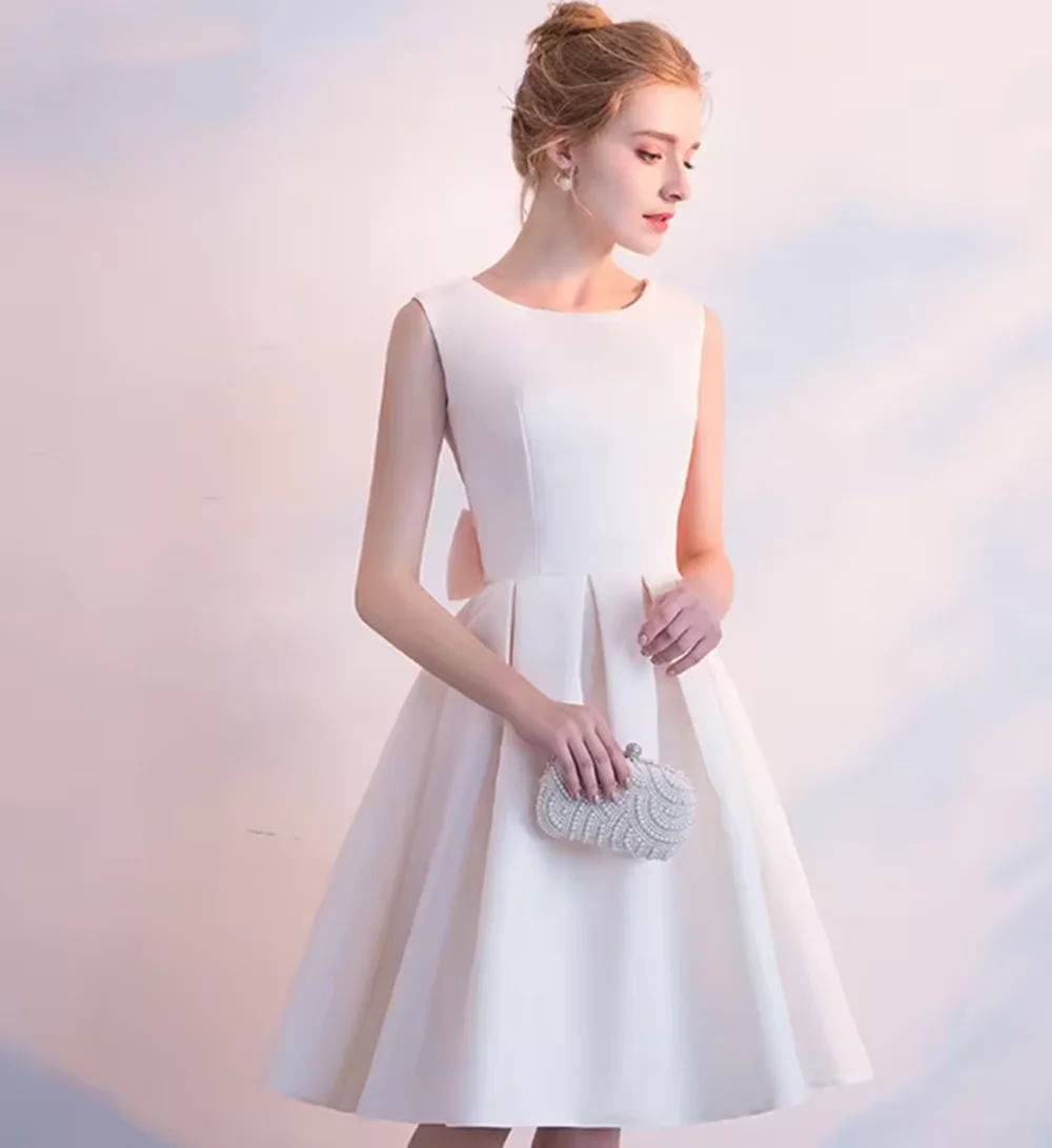 Sexy Luxury Satin Short Dress For Women Hosts Retro Banquet Party Stage A-Line Back Bow Tassel Dress Slim Fit 2025 Customized