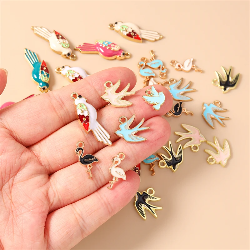 10 Stück Cartoon-Tier-Anhänger, Emaille-Vogel-Tauben-Charms, Anhänger für Schmuckherstellung, Halsketten, Ohrringe, Armbänder, DIY-Bastelbedarf – Detail 2