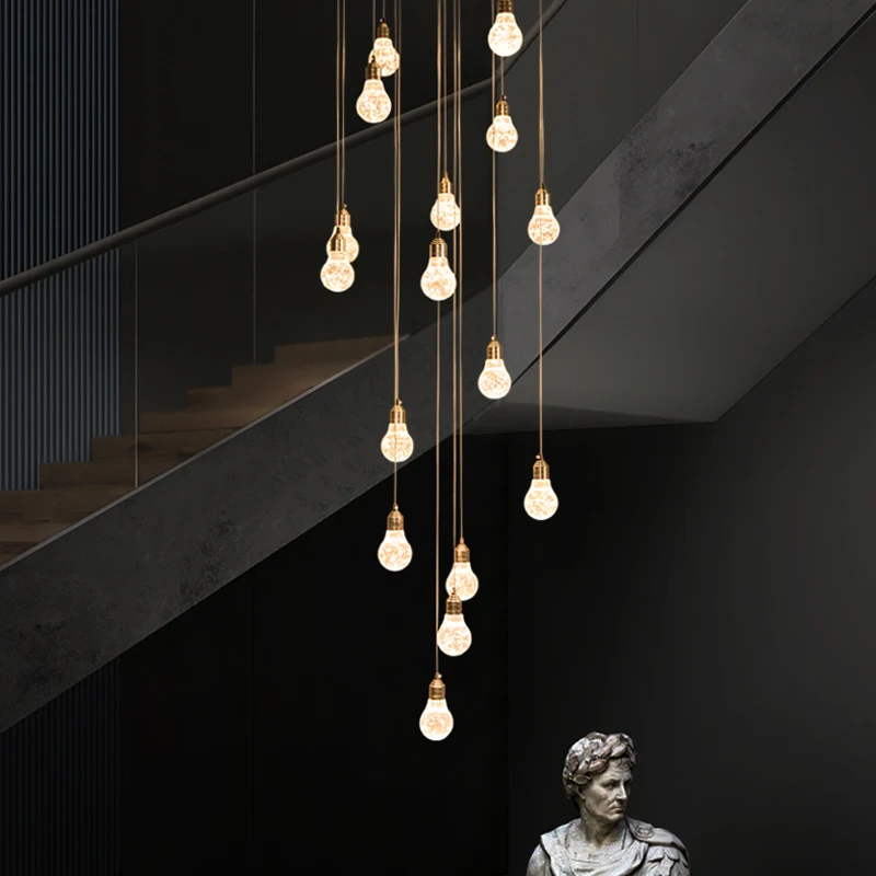 

Villa staircase chandelier duplex apartment rotary pendant hotel restaurant lamps modern light luxury crystal long pendent lamp