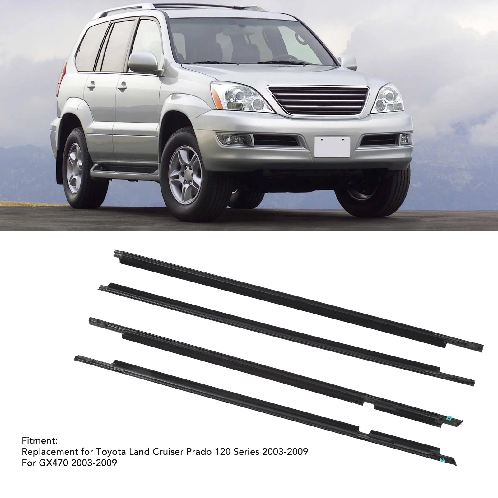 4Pcs Car Window Weatherstrip Seal Belt 75711‑60061 Replacement For Toyota Land Cruiser Prado 120 Series 2003 To 2009