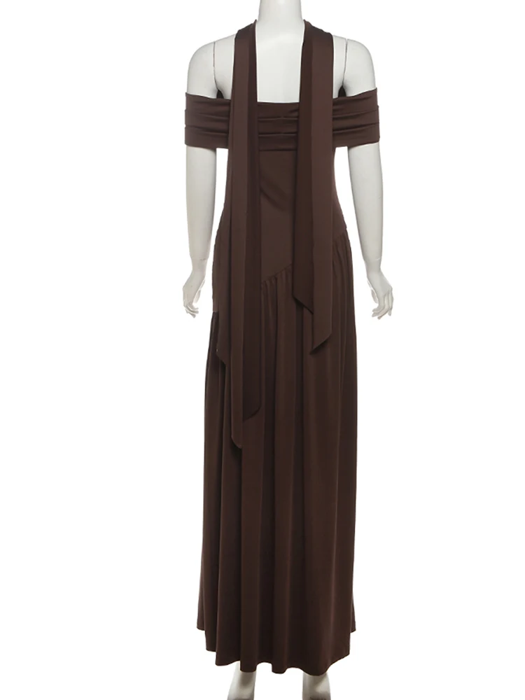 Sisterlinda Sexy High Splits Langes Kleid + Solide Schal Frau Off Schulter Backless Rüschen Saum Mitternacht Prom Party Elegante Vestidos