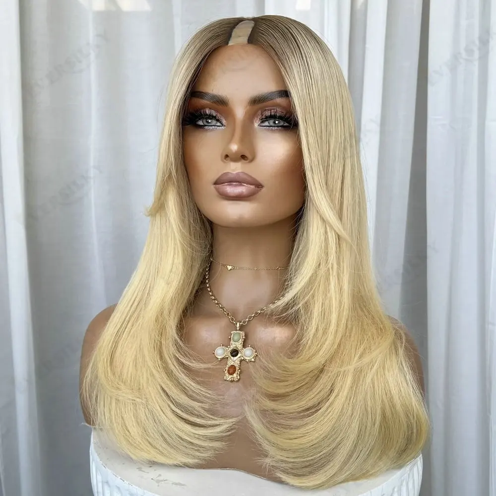 

Парик из европейских натуральных волос омбре-блонд, размер 1x4, U-образный, полностью машинной работы, регулируемый, без клея, V-образный, легко надеваемый, для женщин