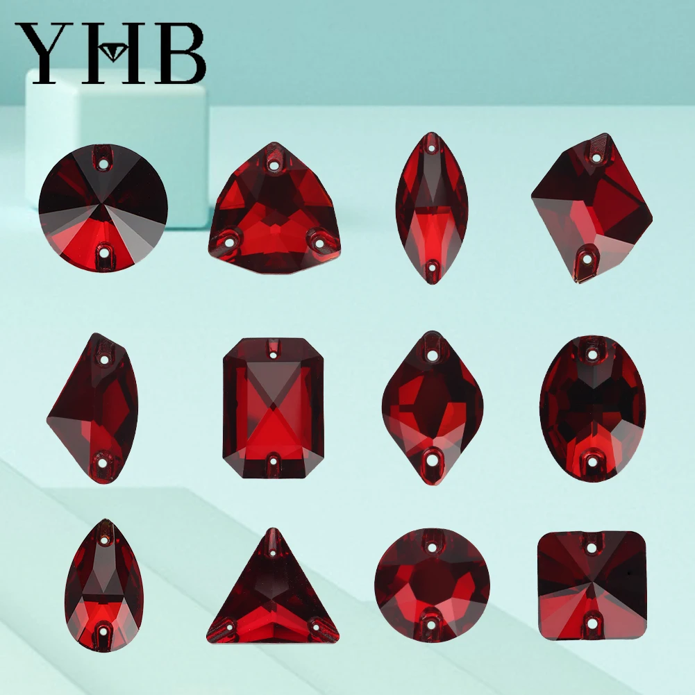 YHB T208 Siam Galactic Limón Gota Vidrio Cristal AB Piedras de coser Parte posterior plana Costura en diamantes de imitación para prendas de vestir Bolsas