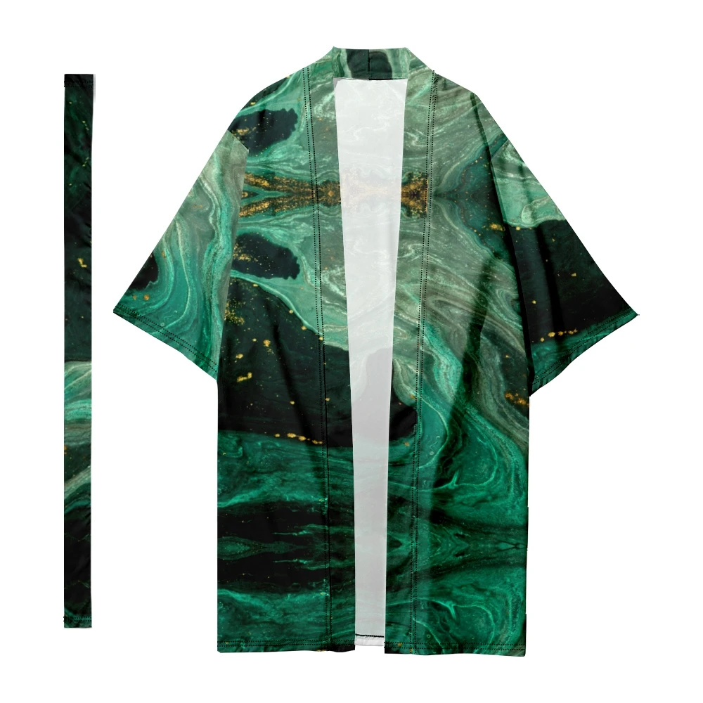 

Men's Japanese Long Kimono Marbling Kimono Harajuku Cardigan Samurai Bathrobes Kimono Shirt Yukata Jacket Cloak