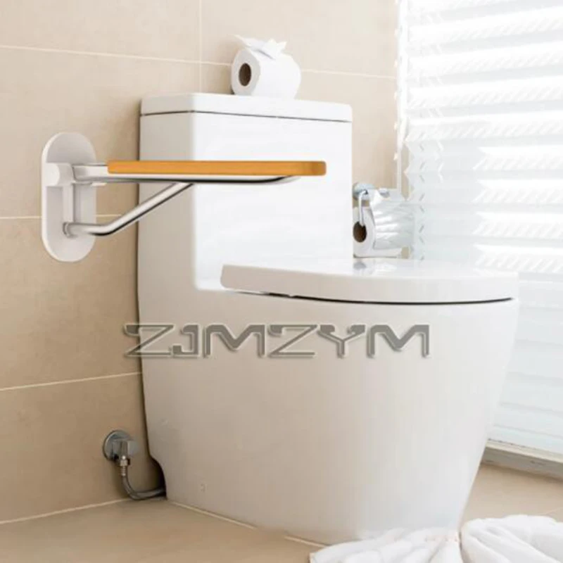 Solid Wood Folding Toilet Armrests, Bathroom Barrier-Free, Aluminum Alloy, Upside Down, Safety Rails