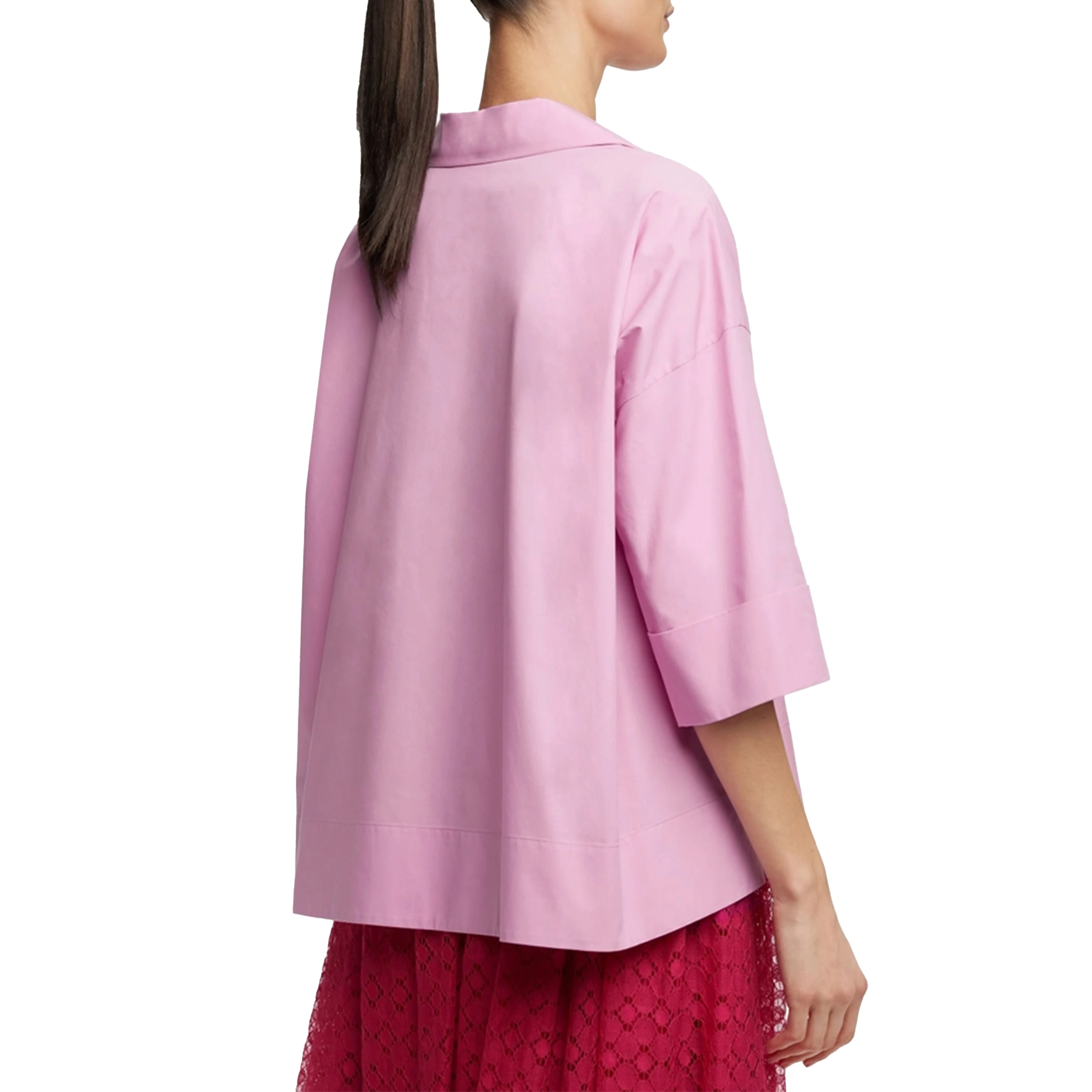 Blus Wanita Pullover Atasan Lengan Tiga Perempat Leher V Kemeja Nyaman Lembut Longgar Atasan Kemeja Wanita Bordir Kupu-kupu
