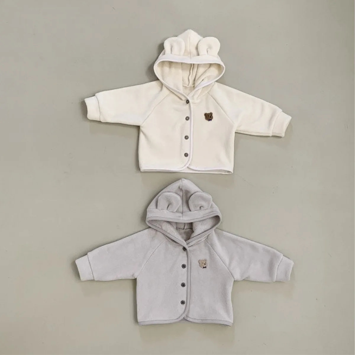 2025 Winter New Baby Long Sleeve Hooded Cardigan Infant Girls Plus Velvet Thick Coat Toddler Bear Embroidery Warm Jacket