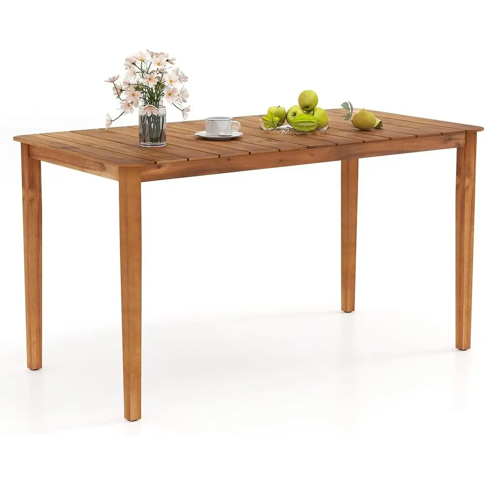 Mesa de comedor exterior grande de madera de acacia para 4-6, bistró de patio con tapa de listones, ideal para patio, jardín, piscina, terraza