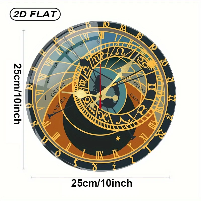 Prague Astronomical Round Silent Acrylic Wall Clock,Non-Ticking,for Home Decor,Office,Classroom,Living Room,Bedroom,Kitchen,Gift