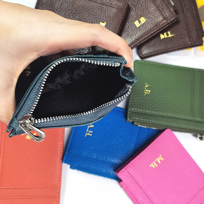Custom Name Luxury Design Card Holder Fashion Zipper Genuine Leather Coin Purse Casual Wholesale Business Card Wallet For Woman