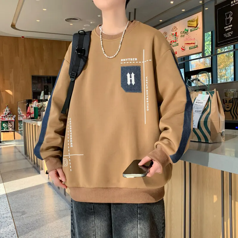 

Men's sweatshirts for spring and autumn. They are American-style tops with appliqués, loose and casual long-sleeved T-shirts.