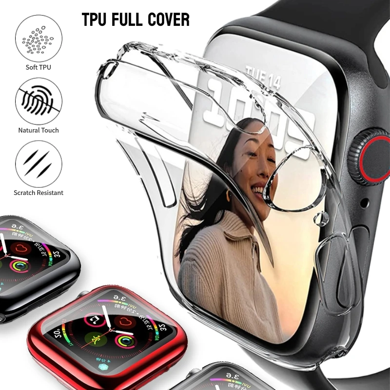 Cover in TPU per Apple Watch Case Series 9 8 7 6 5 4 3 Se 41mm 45mm 42 44mm 40mm proteggi schermo per accessori per cinturini Apple Watch