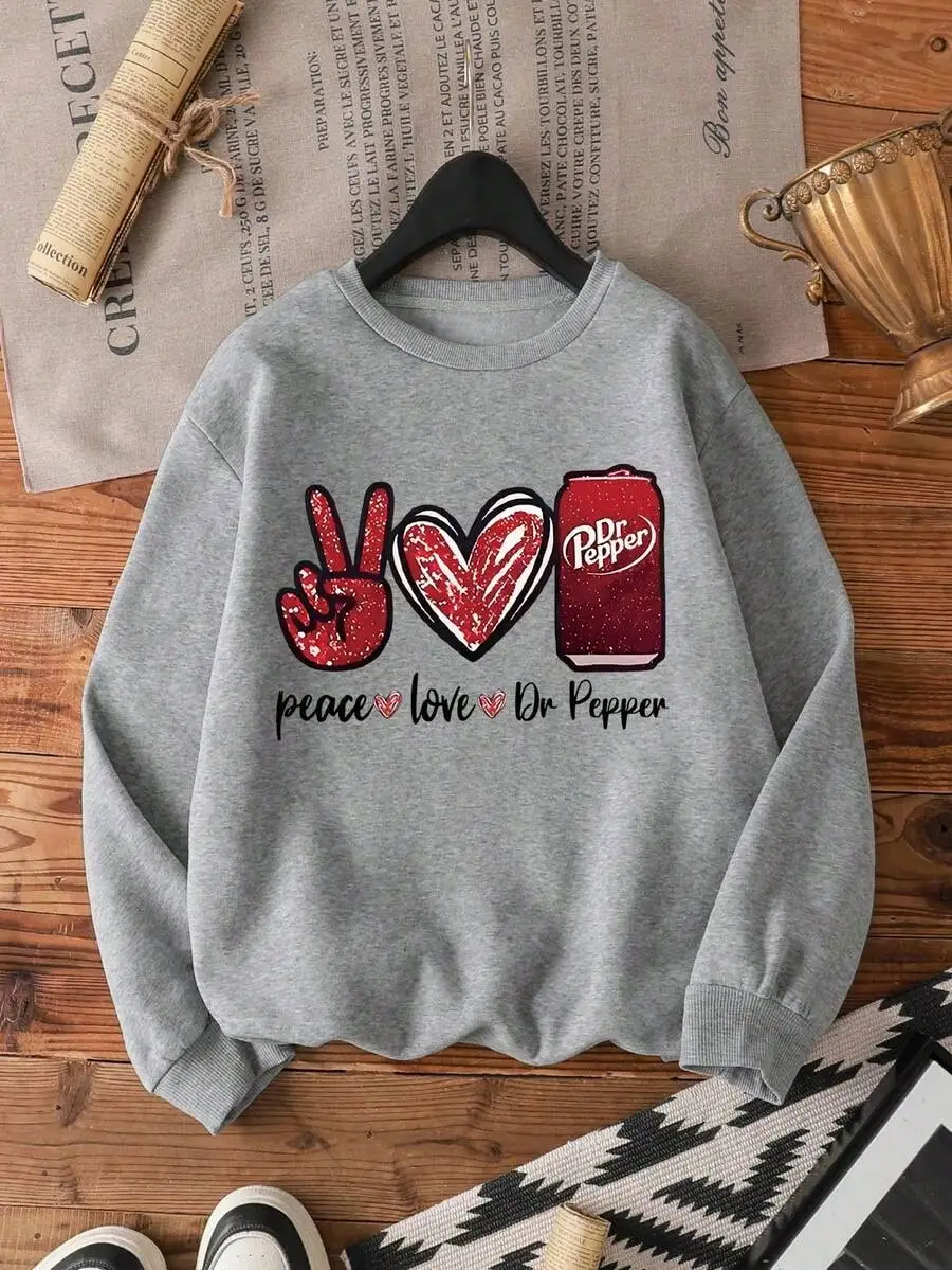 

Женская толстовка с графическим принтом Peace Love Dr Pepper, повседневный топ с длинными рукавами и круглым вырезом для повседневной носки