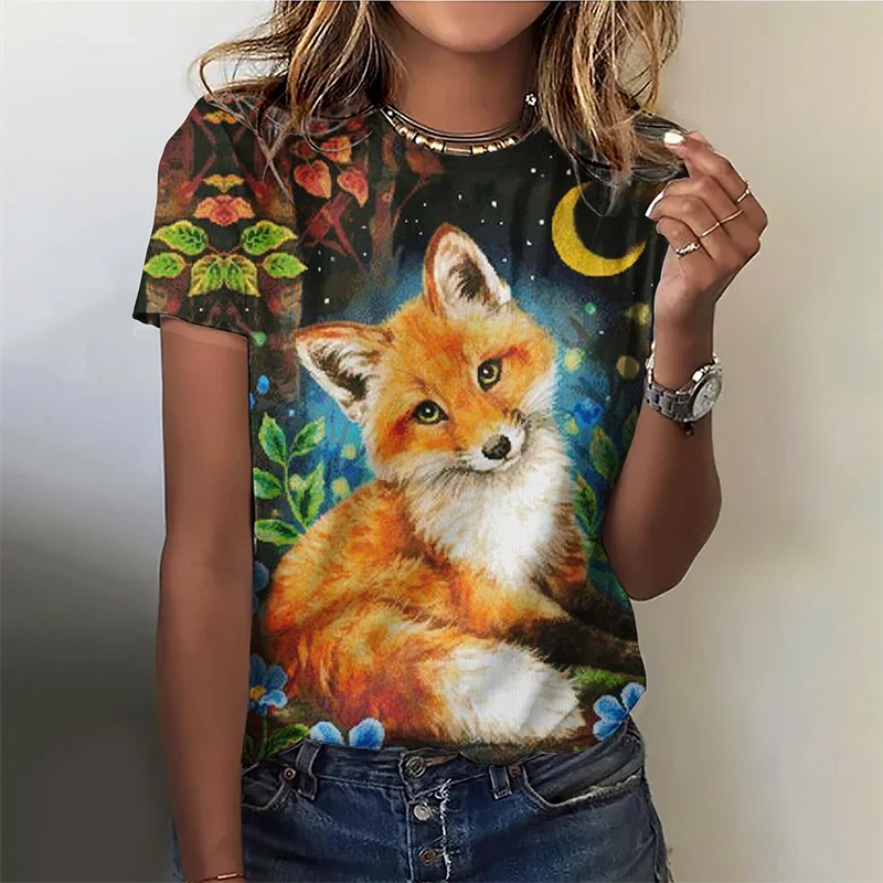 3D Printed Fox T-Shirt For Women Cartoon Animals Graphic Tees Summer Fashion Harajuku Oversized T Shirts O-Neck Short Sleeves