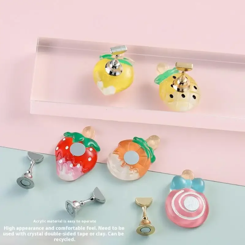 Bandeja de frutas e morango fofa, xadrez, pontas magnéticas de unhas, expositor de acrílico, suporte para unhas, prática de esmalte em gel, exibição de unhas falsas