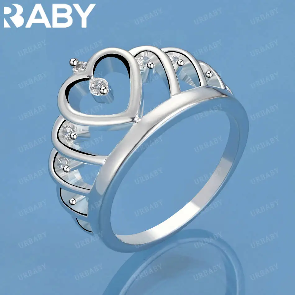 

URBABY 925 Sterling Silver Size 7-10 Zircons Crown Ring For Women Fashion Jewelry Charm Grace Wedding Engagement Accessories