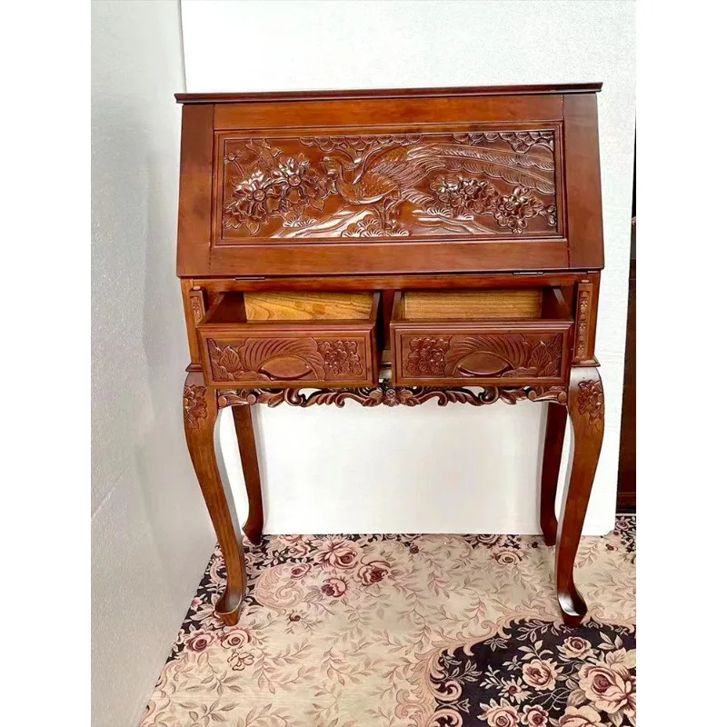 All solid wood Chinese home desk dressing  cabinet American European style multi-purpose table carved  dresser