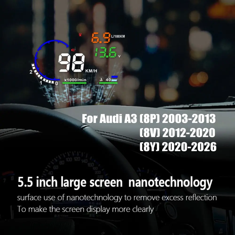 Car HUD Head Up Display LED Windshield Projection For Audi A3 (8P) 2003-2013 (8V) 2012-2020 (8Y) 2020-2026 view 3