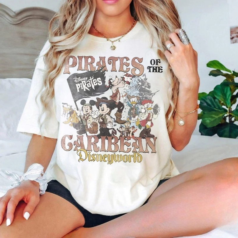 

Футболки «Пираты Карибского моря» Disney с Микки Маусом, футболки Disney World Ride, винтажные топы с фильмами, футболка большого размера
