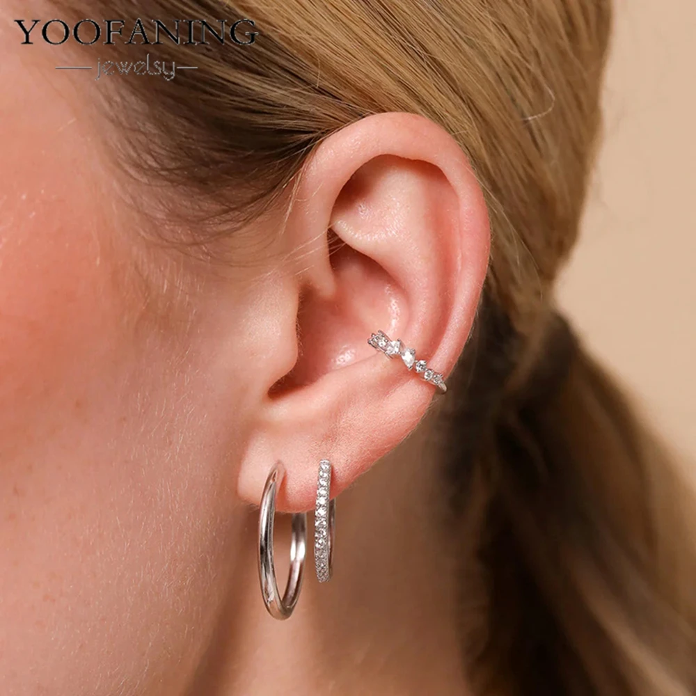 

YOOFANING 1 шт., серьги-клипсы с кристаллами циркона для женщин, модные серьги унисекс для хряща, манжеты для ушей, поддельные серьги-клипсы для пирсинга