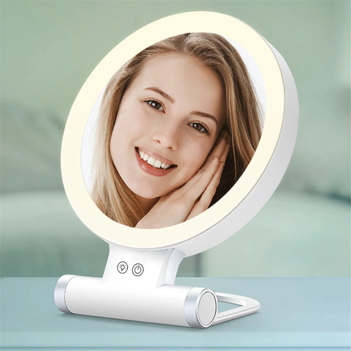 10X Magnifying Makeup Mirror with Lights and Magnification,3 Colors Desktop LED Mirror and Vanity Mirror for Travel