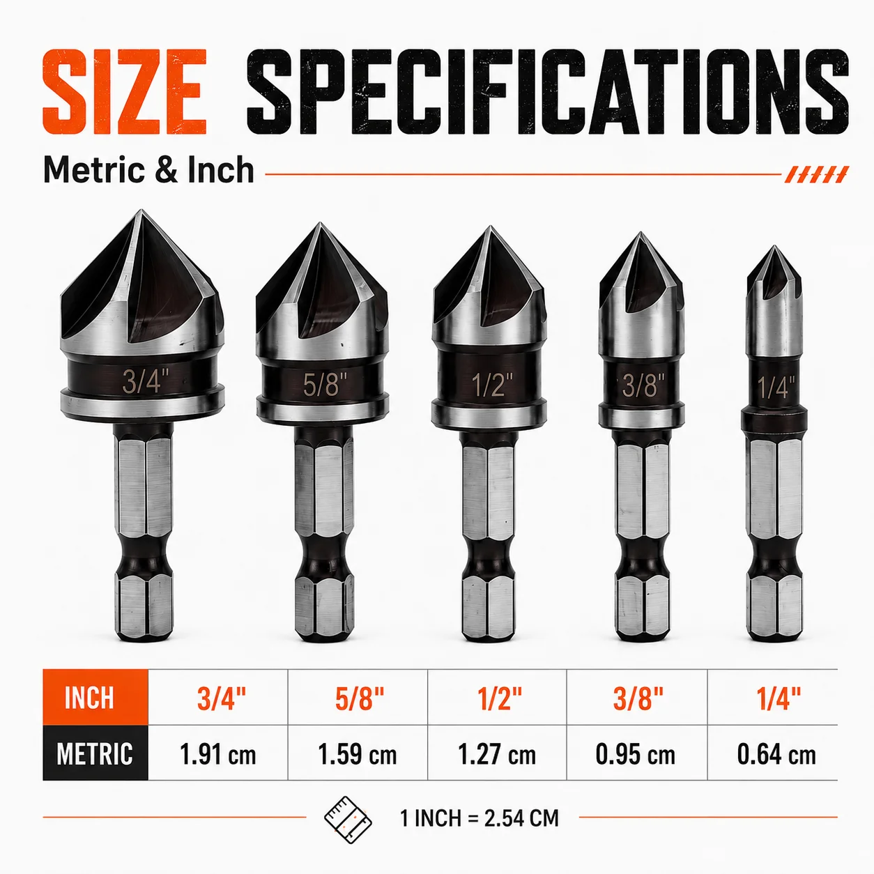 5Pcs HSS Countersink Drill Bit Set 1/4