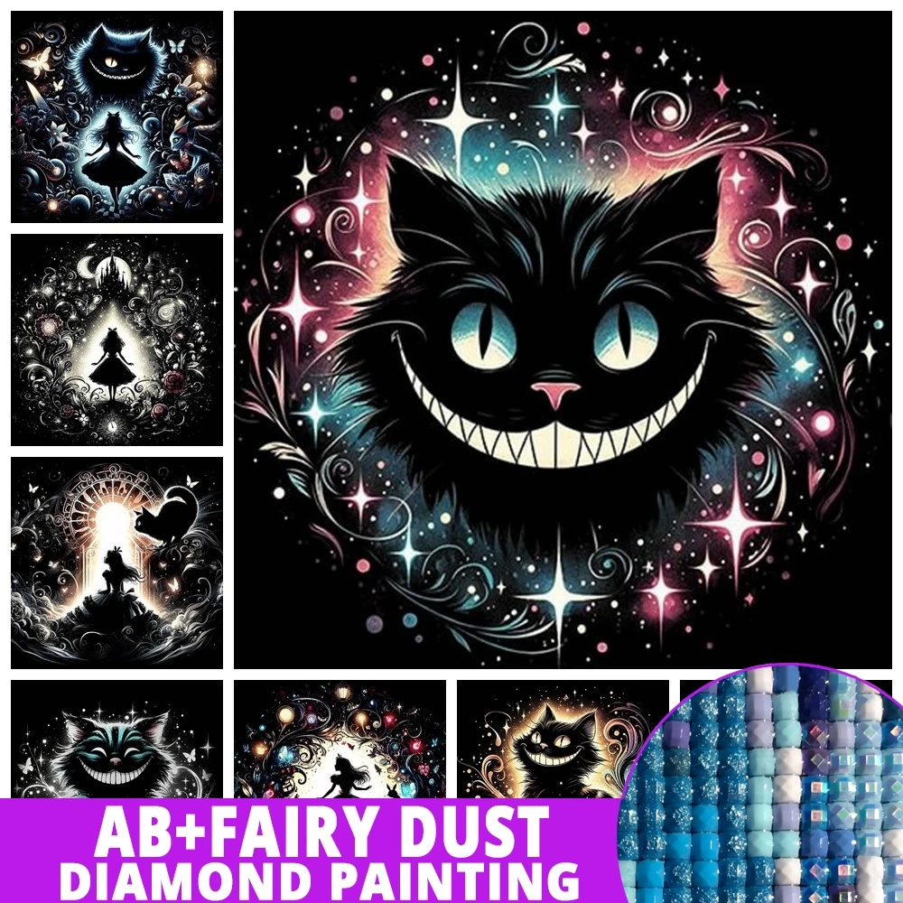 Hada polvo AB Alicia en el país de las Maravillas 5D DIY pintura de diamante mosaico gato de Cheshire arte bordado taladro punto de cruz decoración del hogar