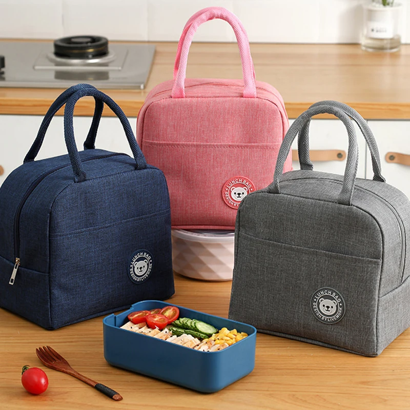 1PCS Portable Waterproof Nylon Women Convenient Lunch Box Tote Zipper Thermal Oxford Lunch Bags Fresh Cooler Bags Food Bags