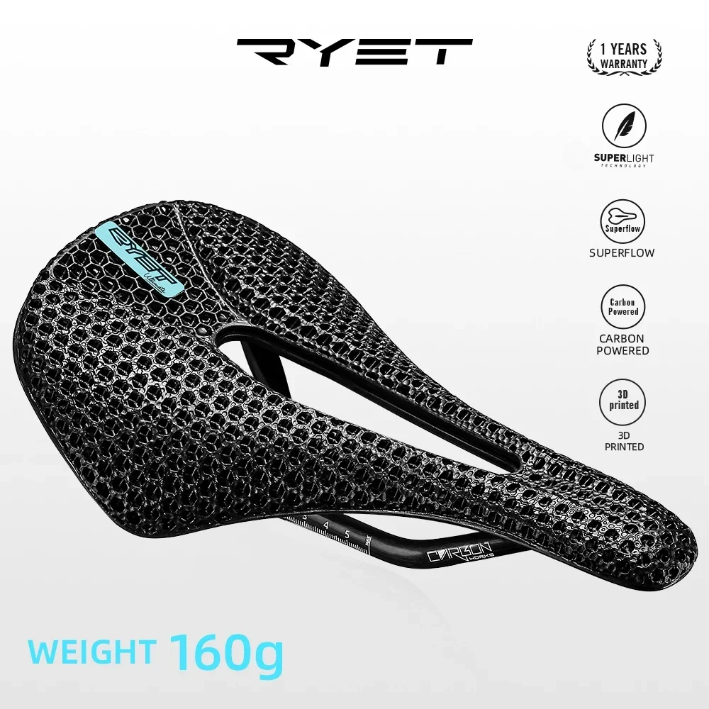 RYET Full Carbon 3D Printed Saddle Super Light Road MTB Racing Bicycle Saddles Seating Cushion Bike Seat Cycling Accessories