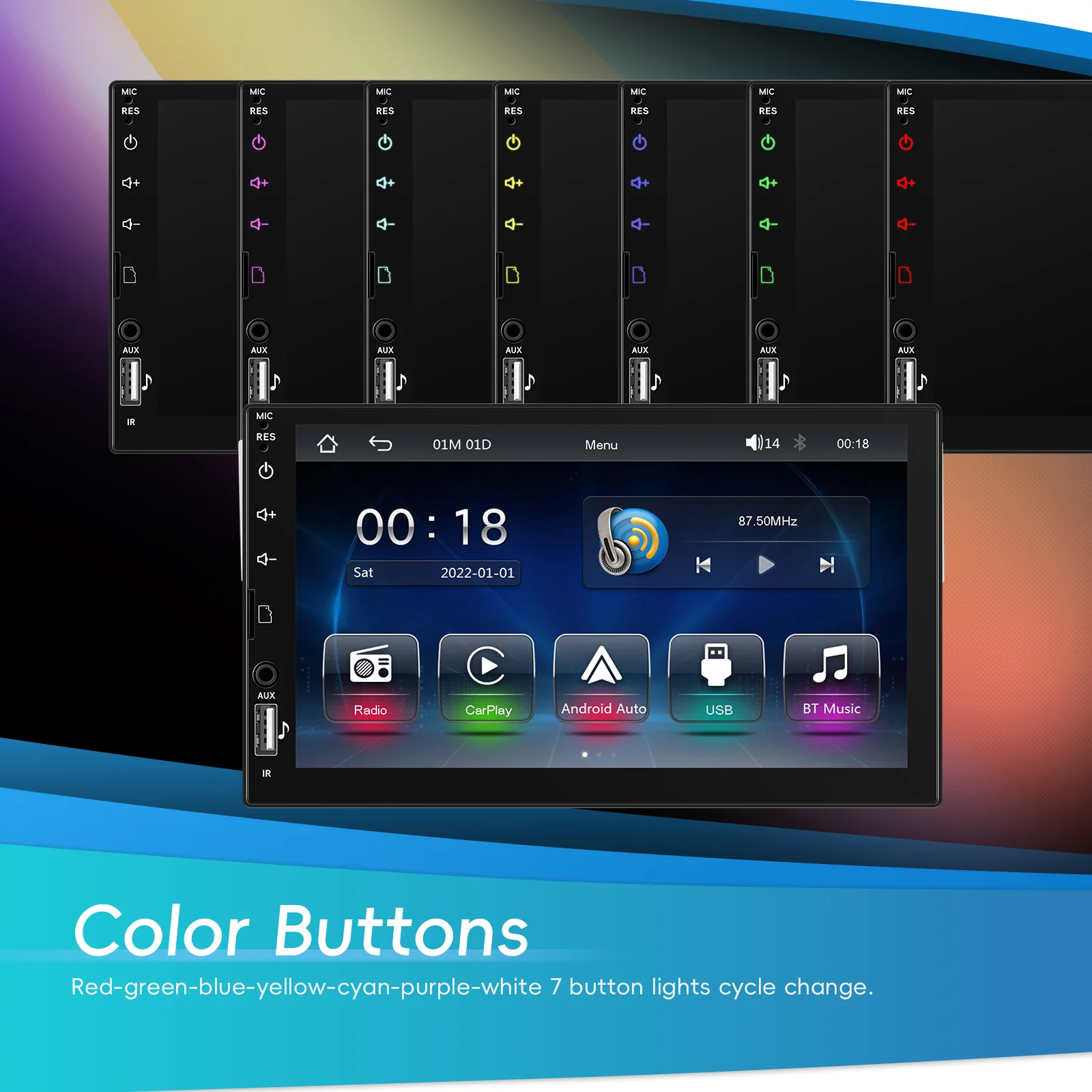 مشغل Hikity 7 بوصة Carplay 1DIN Android راديو السيارة التلقائي MP5 مع جهاز استقبال FM بلوتوث لمنفذ Toyota Kia VW Hyundai USB #5