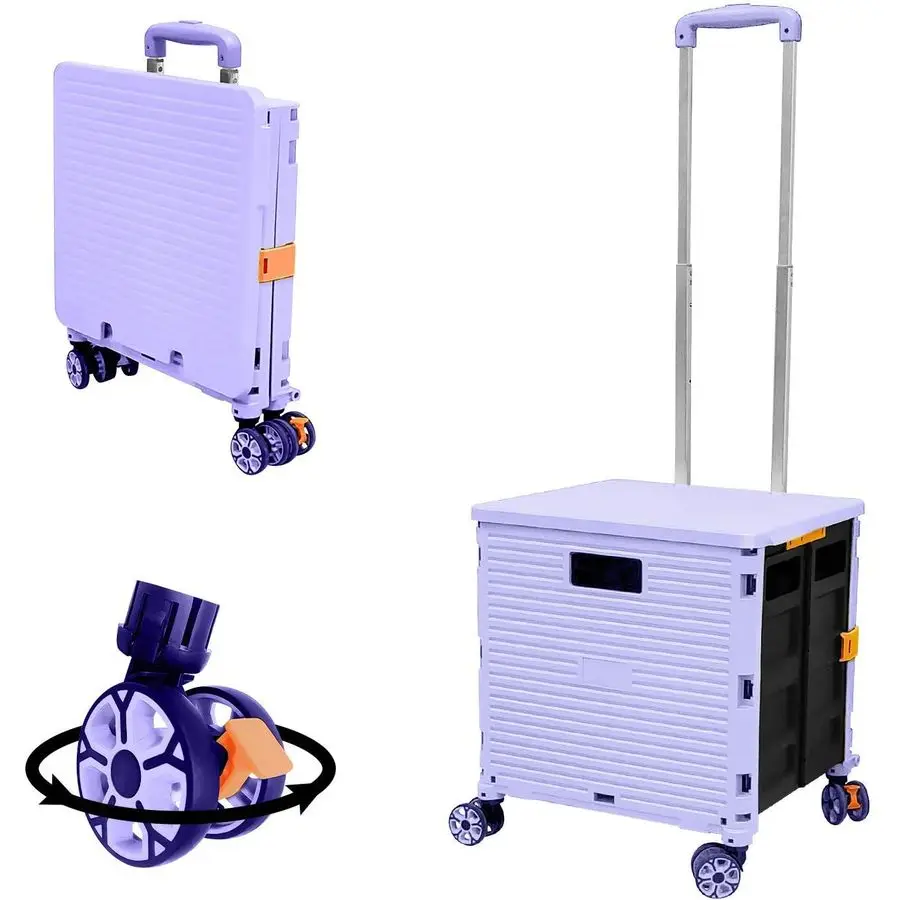 

Utility Cart Folding Portable Rolling Crate Handcart with Durable Heavy Duty Plastic Telescoping Handle Collapsible 4 Rotate Whe